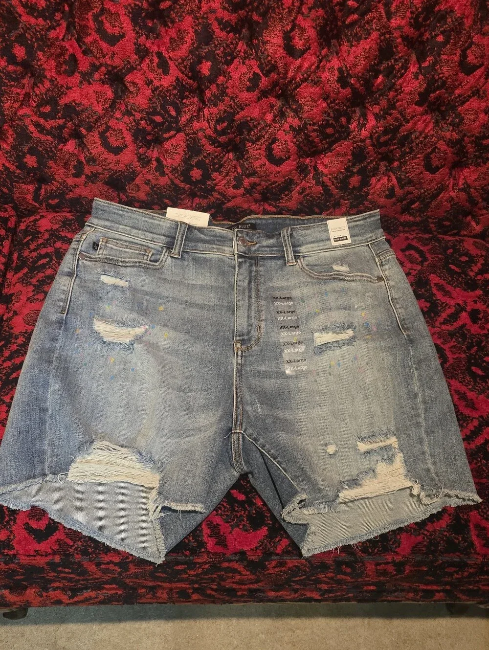 Woman's High Waist Lite Blue Distressed Denim Shorts, by Judy Blue SZ 2XL